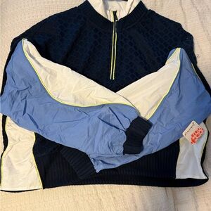 FP Movement by Free People Navy and Light Blue Zip-Up Jacket